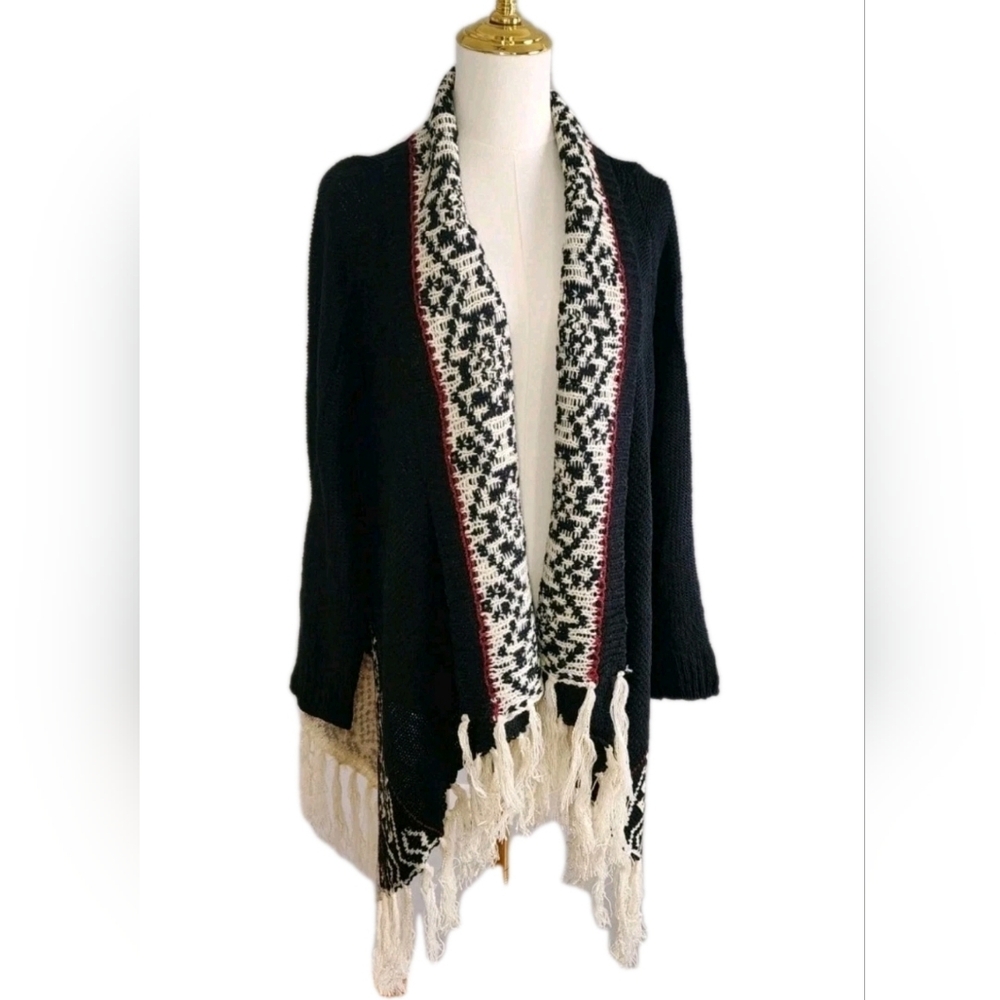 Simply Couture Boho Southwest Open Cardigan Soft Flowy Fringe Size M